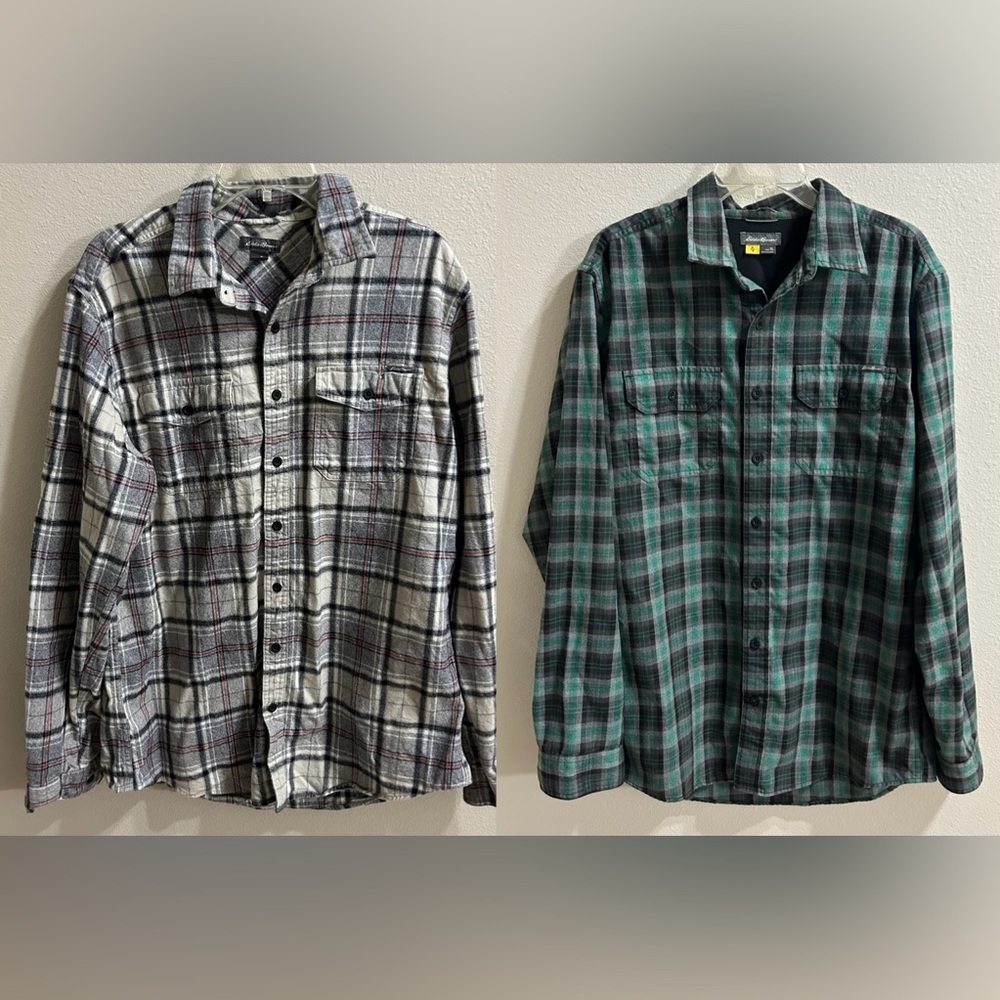 2 Eddie Bauer Classic Fit Button Up Flannel Shirts Size Large Tall Plaid Outdoor